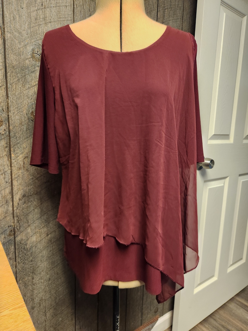 Women's Wine Asymmetrical Layered Top - Picture 10 of 12